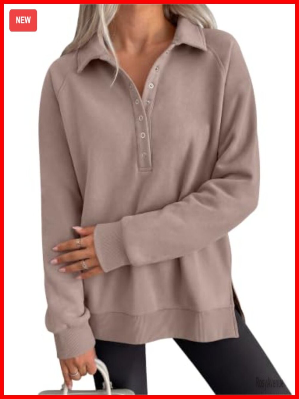 Oversized Button Up Henley Sweatshirt with Fleece Lining Long Sleeve